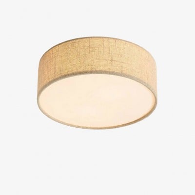Lampada da soffitto Dumora Linen Drum - Lampada da soffitto a filo in ferro con paralume in tessuto HL1571