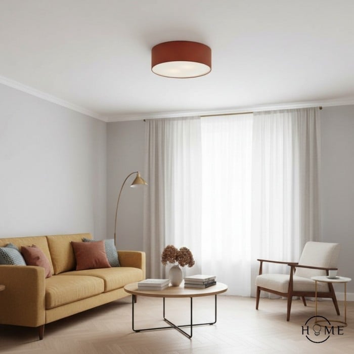 Lampa sufitowa Dumora Linen Drum – oprawa żelazna z kloszem materiałowym, montowana natynkowo HL1571