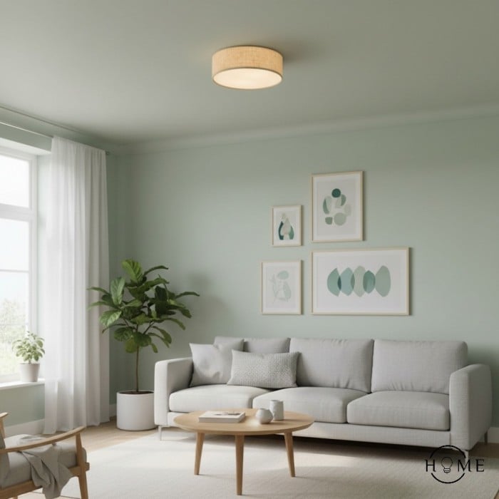 Lampa sufitowa Dumora Linen Drum – oprawa żelazna z kloszem materiałowym, montowana natynkowo HL1571