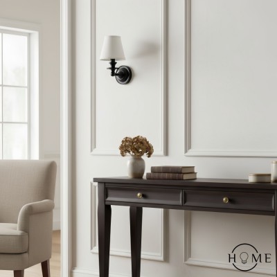 Kinkiet ścienny Kalvora z abażurem materiałowym – stylowe oświetlenie akcentujące do sypialni i przedpokoju HL1424