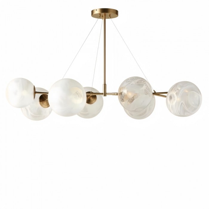 Lámpara de araña esférica Pawrior de vidrio orgánico con múltiples cabezales - Lámpara de rama con diseño moderno de nubes