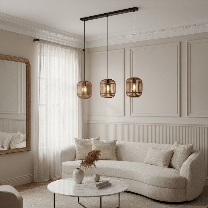 Yumeko Verstelbare Bamboe Hanglamp - Natuurlijke Kooi Plafondlamp Perfect voor Woon- en Eetkamer HL2197