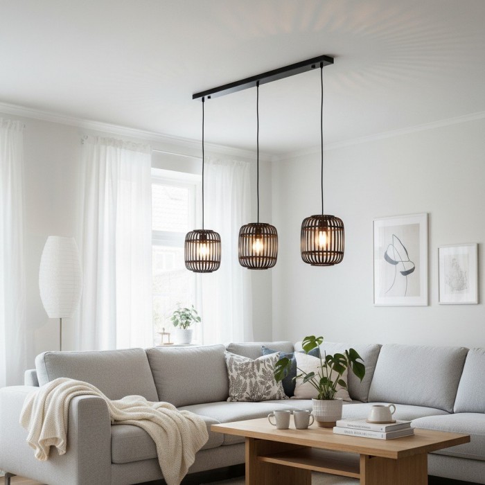 Yumeko Verstelbare Bamboe Hanglamp - Natuurlijke Kooi Plafondlamp Perfect voor Woon- en Eetkamer HL2197