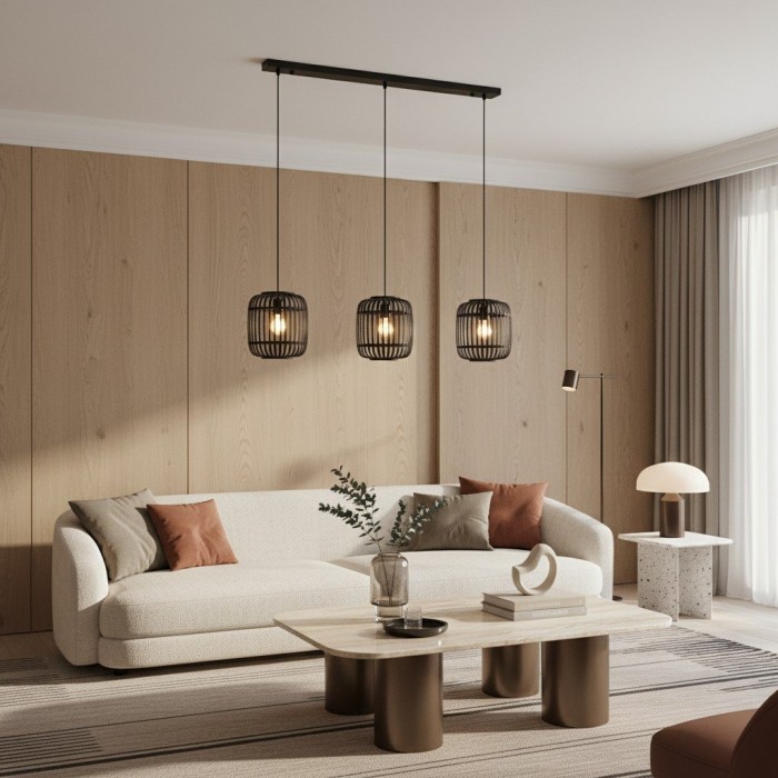 Yumeko Verstelbare Bamboe Hanglamp - Natuurlijke Kooi Plafondlamp Perfect voor Woon- en Eetkamer HL2197