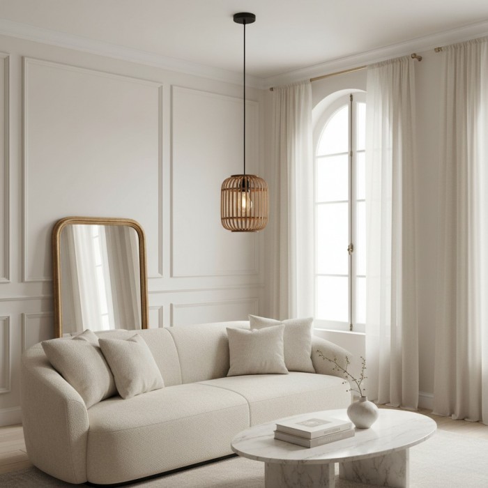 Yumeko Verstelbare Bamboe Hanglamp - Natuurlijke Kooi Plafondlamp Perfect voor Woon- en Eetkamer HL2197