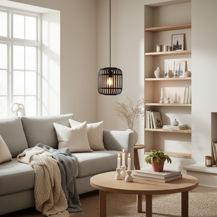 Yumeko Verstelbare Bamboe Hanglamp - Natuurlijke Kooi Plafondlamp Perfect voor Woon- en Eetkamer HL2197