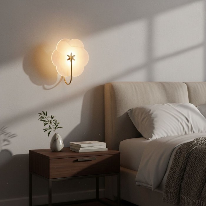 Albi Albasten Wandlamp - Uitgesneden bloemmotieven, geschikt voor woonkamers of slaapkamers HL1907