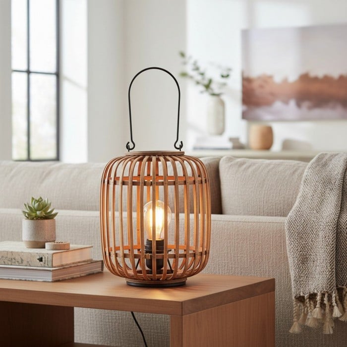 Yumeko Ambient Table Lamp - Open Bamboo Cage Design Stylish and Eco Friendly for Living & Bedroom HL2185