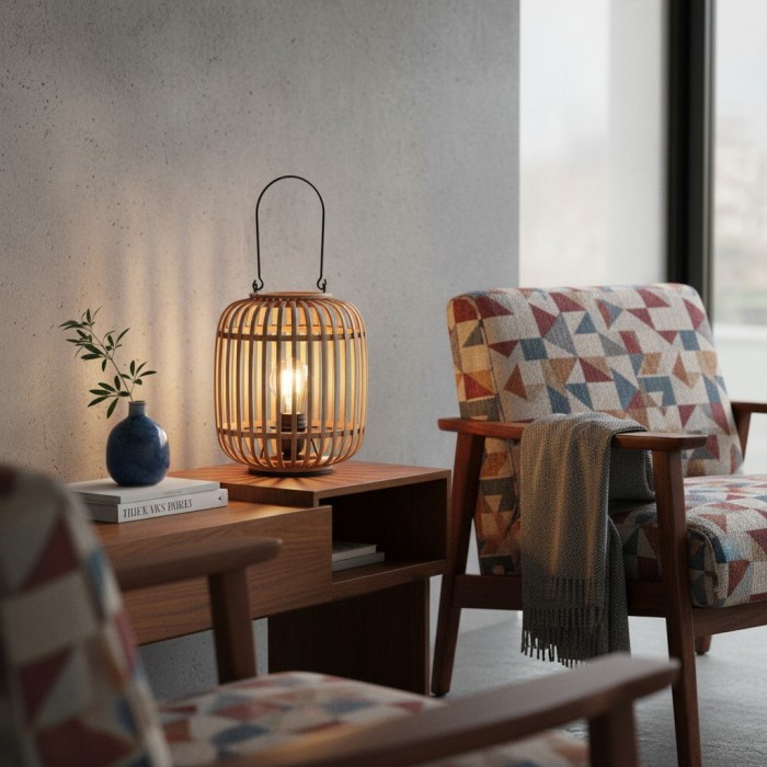 Yumeko Ambient Table Lamp - Open Bamboo Cage Design Stylish and Eco Friendly for Living & Bedroom HL2185