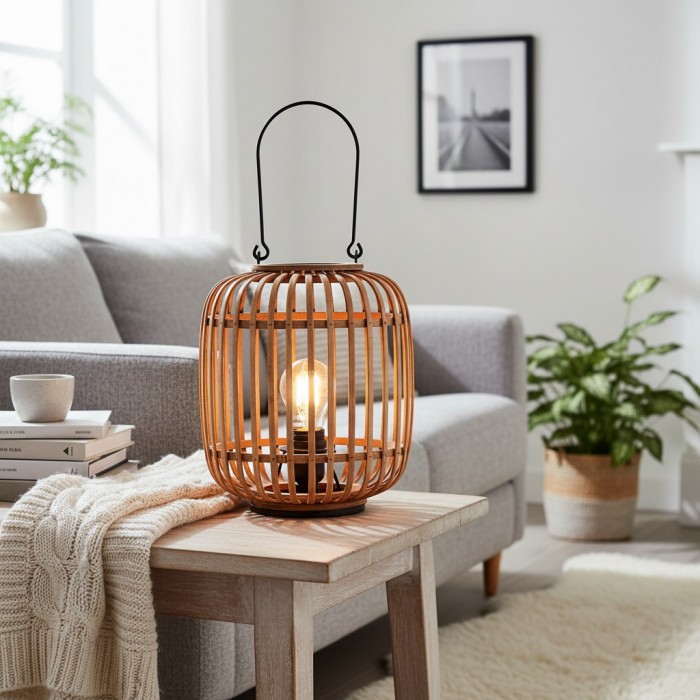 Yumeko Ambient Table Lamp - Open Bamboo Cage Design Stylish and Eco Friendly for Living & Bedroom HL2185