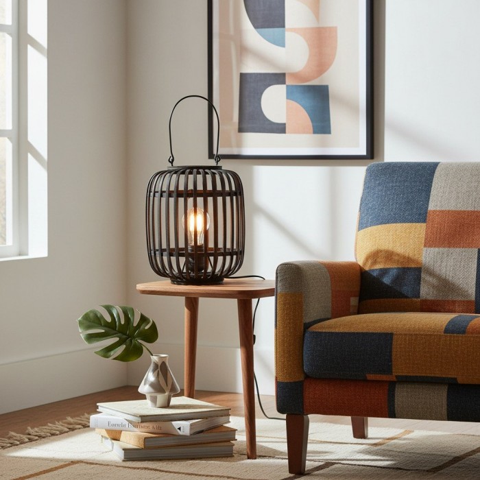 Yumeko Ambient Table Lamp - Open Bamboo Cage Design Stylish and Eco Friendly for Living & Bedroom HL2185