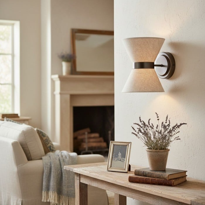 Applique murale Ankora - Abat-jour en lin à motif nœud papillon, applique en laiton vieilli pour couloir HL1920