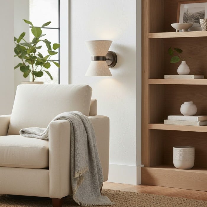 Applique murale Ankora - Abat-jour en lin à motif nœud papillon, applique en laiton vieilli pour couloir HL1920