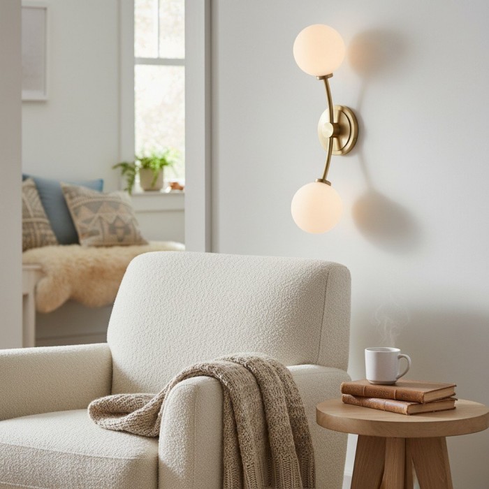 Applique murale Arden Glass 2 lumières en fer forgé - Design moderne et incurvé pour salle de bain ou couloir HL1955