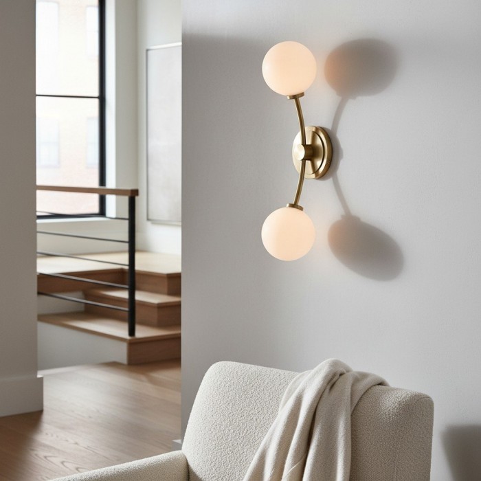 Applique murale Arden Glass 2 lumières en fer forgé - Design moderne et incurvé pour salle de bain ou couloir HL1955