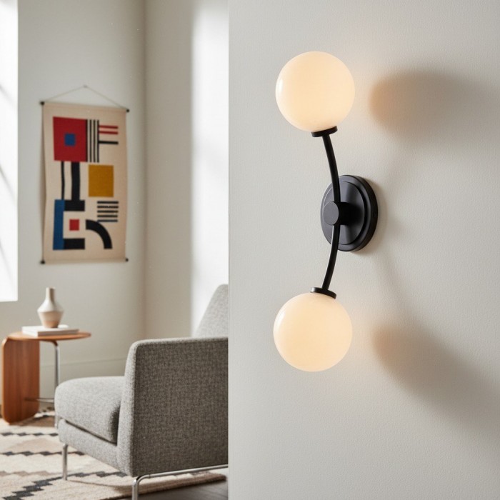 Applique murale Arden Glass 2 lumières en fer forgé - Design moderne et incurvé pour salle de bain ou couloir HL1955