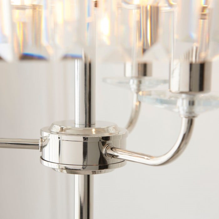 Lampadaire rond Beveline à 3 lumières - Abat-jour en verre taillé à facettes, finition métal classique, idéal pour le salon