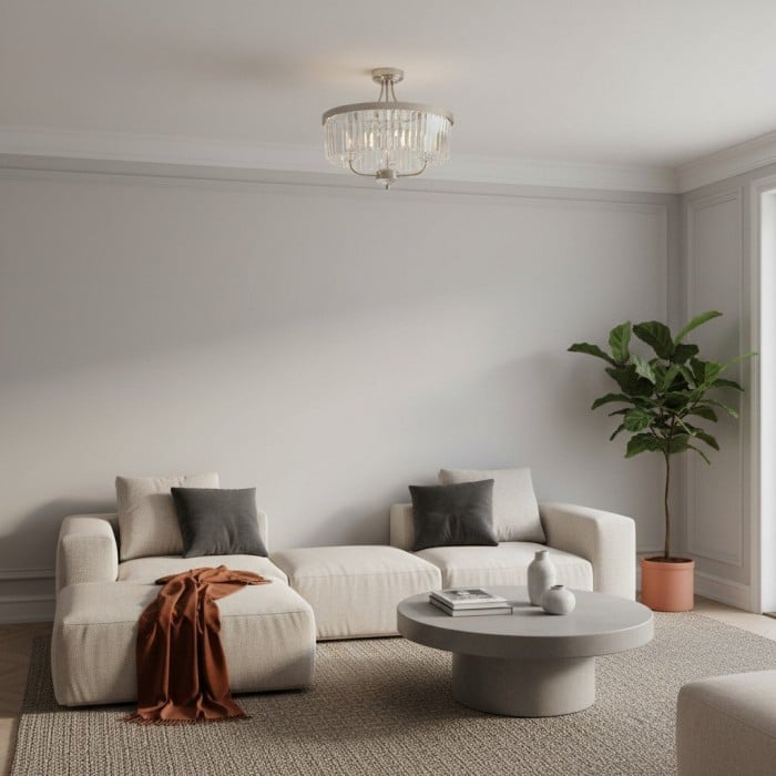 Beveline 3 Light Round Semi Flush - Faceted Cut Glass Shade Metal Finish for Hallways and Bedrooms HL2076