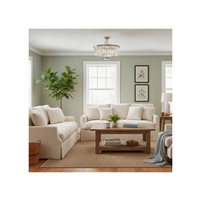 Beveline 3 Light Round Semi Flush - Faceted Cut Glass Shade Metal Finish for Hallways and Bedrooms HL2076