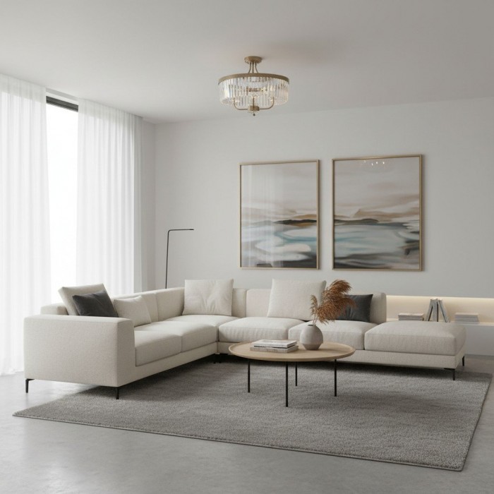 Beveline 3 Light Round Semi Flush - Faceted Cut Glass Shade Metal Finish for Hallways and Bedrooms HL2076