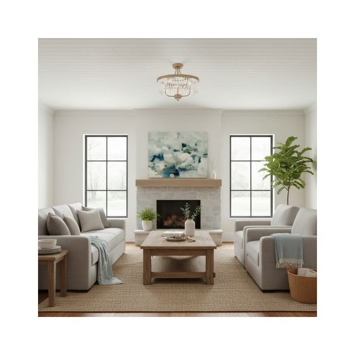 Beveline 3 Light Round Semi Flush - Faceted Cut Glass Shade Metal Finish for Hallways and Bedrooms HL2076