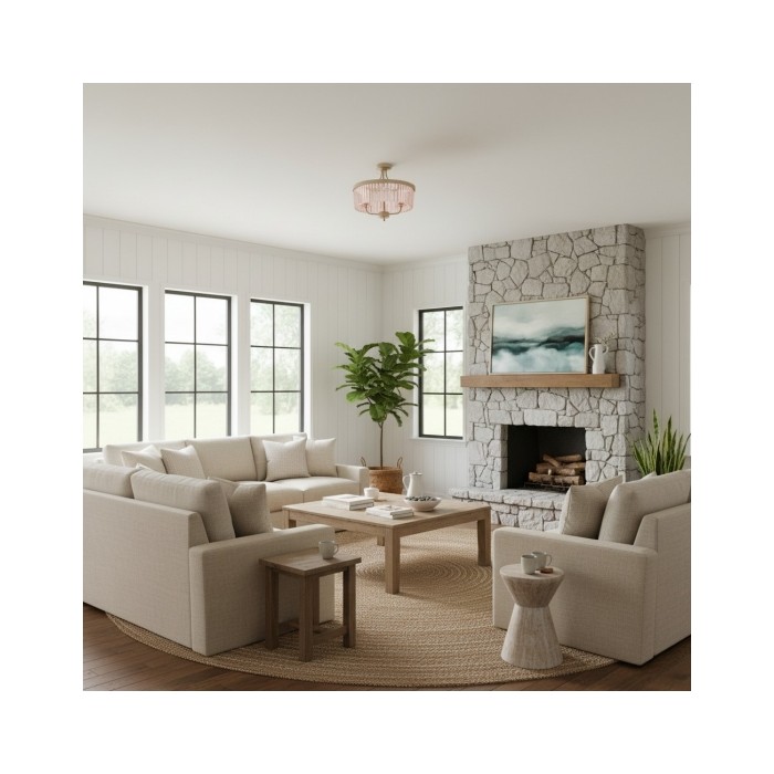 Beveline 3 Light Round Semi Flush - Faceted Cut Glass Shade Metal Finish for Hallways and Bedrooms HL2076