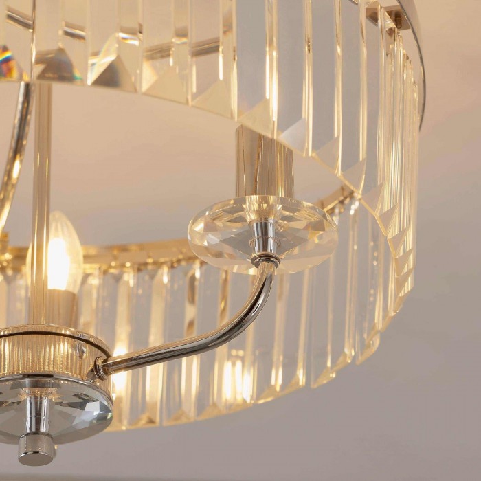 Beveline 3 Light Round Semi Flush - Faceted Cut Glass Shade Metal Finish for Hallways and Bedrooms HL2076
