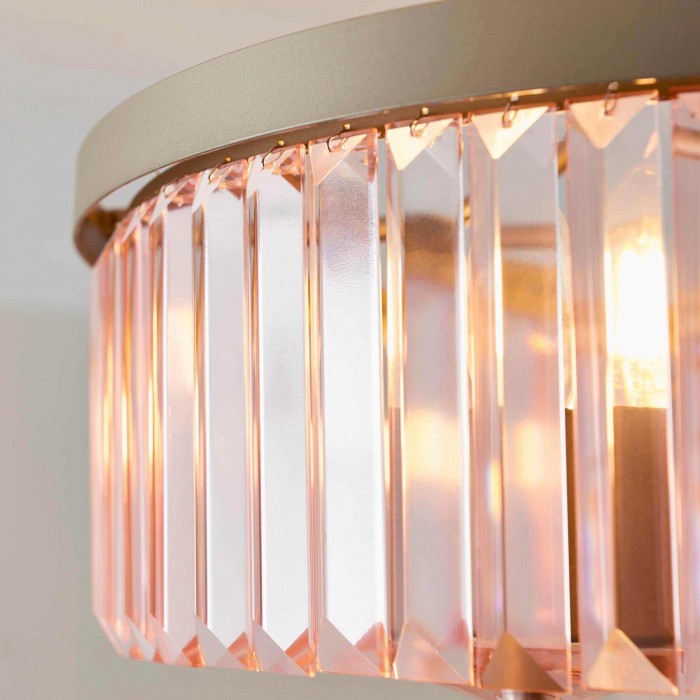 Beveline 3 Light Round Semi Flush - Faceted Cut Glass Shade Metal Finish for Hallways and Bedrooms HL2076