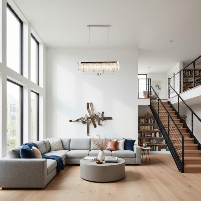 Beveline 4-lichts lineaire plafondpendel met geslepen facetglas - Strak metalen frame voor eetkamer HL2054