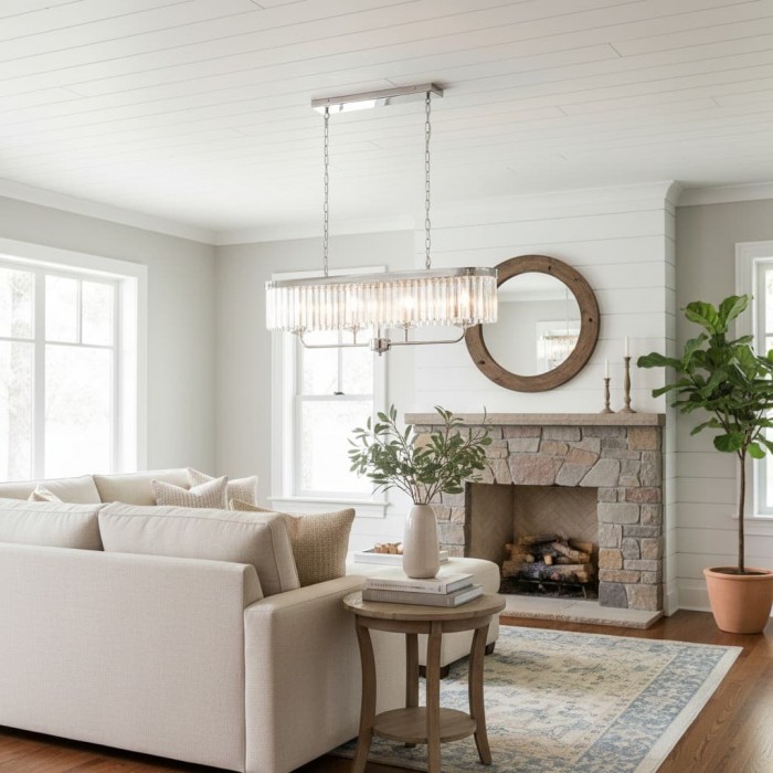 Beveline 4-lichts lineaire plafondpendel met geslepen facetglas - Strak metalen frame voor eetkamer HL2054