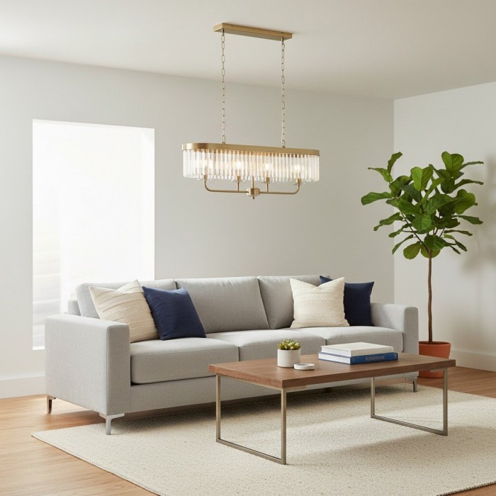 Beveline 4-lichts lineaire plafondpendel met geslepen facetglas - Strak metalen frame voor eetkamer HL2054