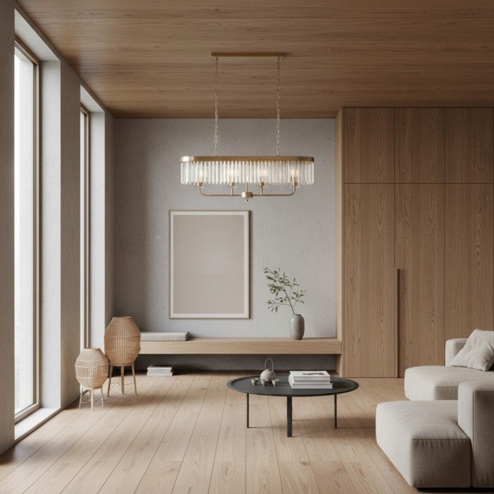 Beveline 4-lichts lineaire plafondpendel met geslepen facetglas - Strak metalen frame voor eetkamer HL2054