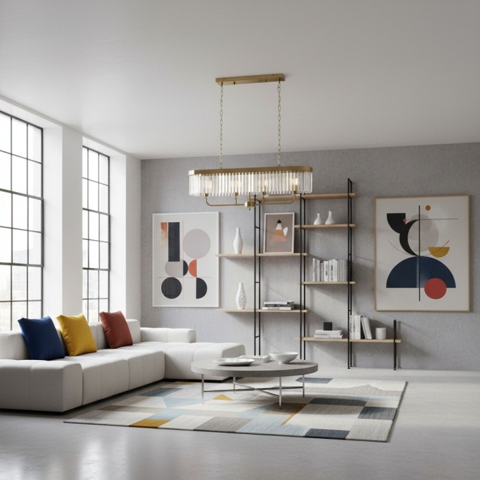 Beveline 4-lichts lineaire plafondpendel met geslepen facetglas - Strak metalen frame voor eetkamer HL2054