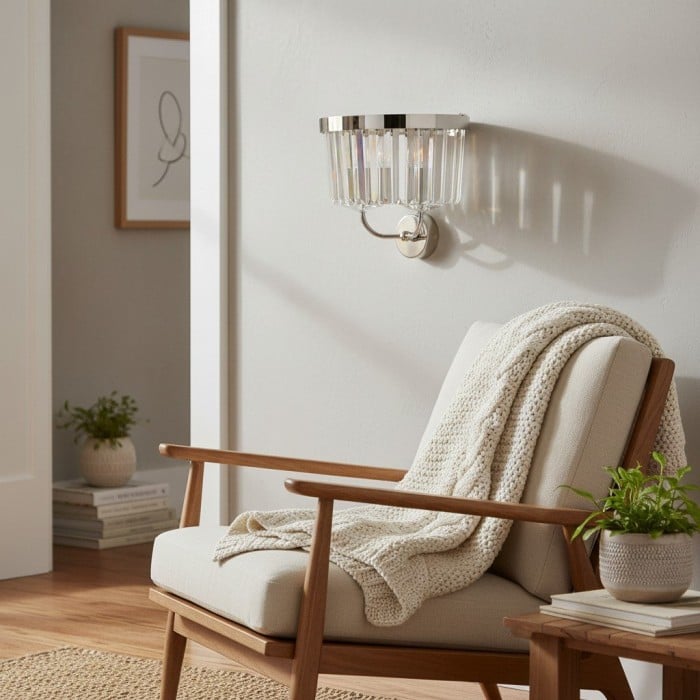 Applique murale Beveline en verre clair taillé à facettes - Applique classique en métal pour couloir et salon HL2080