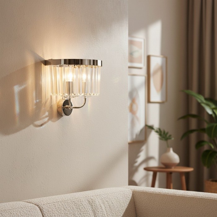 Applique murale Beveline en verre clair taillé à facettes - Applique classique en métal pour couloir et salon HL2080