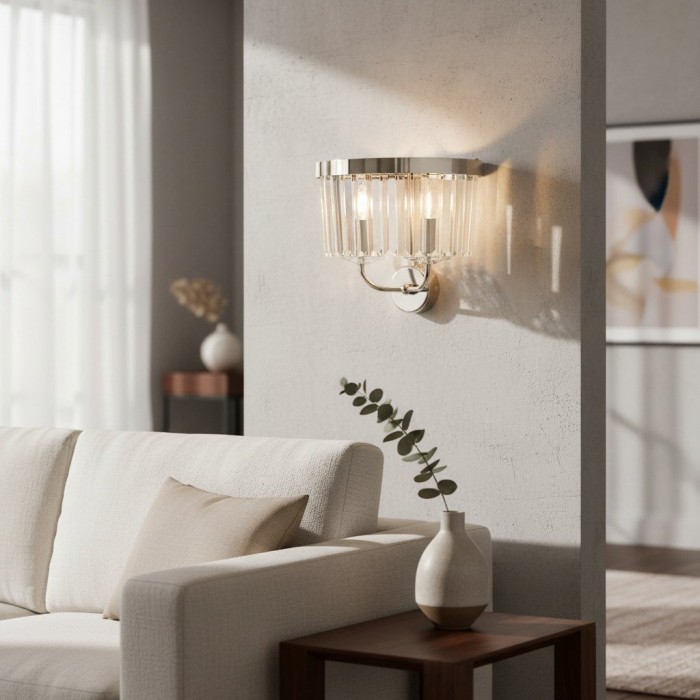 Applique murale Beveline en verre clair taillé à facettes - Applique classique en métal pour couloir et salon HL2080