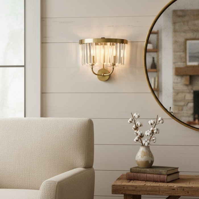 Applique murale Beveline en verre clair taillé à facettes - Applique classique en métal pour couloir et salon HL2080