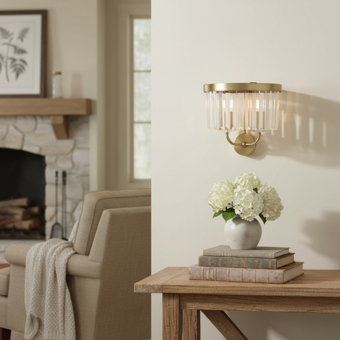 Applique murale Beveline en verre clair taillé à facettes - Applique classique en métal pour couloir et salon HL2080