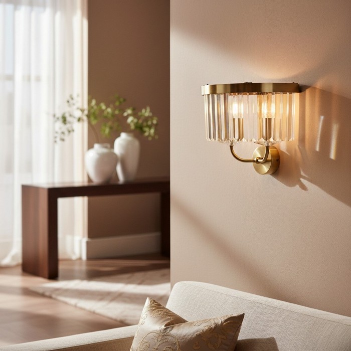 Applique murale Beveline en verre clair taillé à facettes - Applique classique en métal pour couloir et salon HL2080