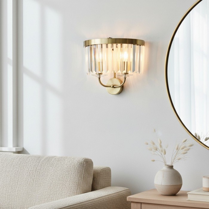 Applique murale Beveline en verre clair taillé à facettes - Applique classique en métal pour couloir et salon HL2080