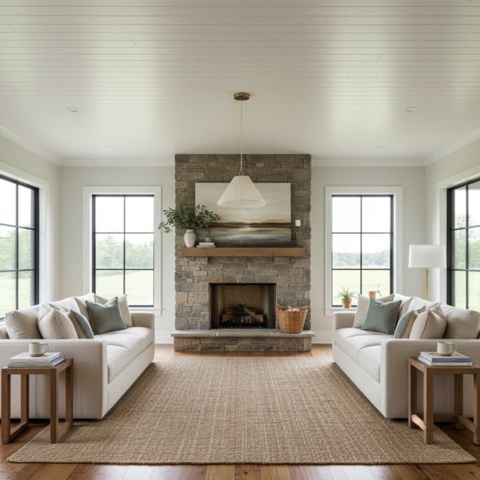 Blossine linnen hanglamp met geschulpte rand - gelaagde kap en metalen plafondplaat, rustiek tot modern HL1921