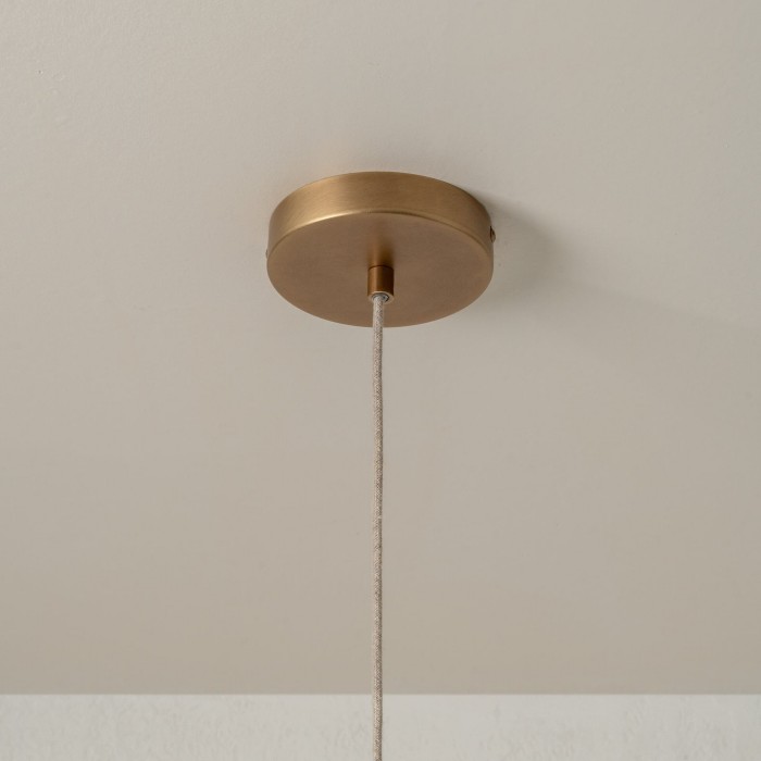 Blossine linnen hanglamp met geschulpte rand - gelaagde kap en metalen plafondplaat, rustiek tot modern HL1921