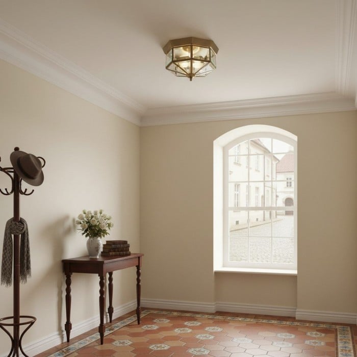 Braleen Antique Lantern Style Flush Ceiling Light - Clear Glass Design for Living and Bedroom HL2210