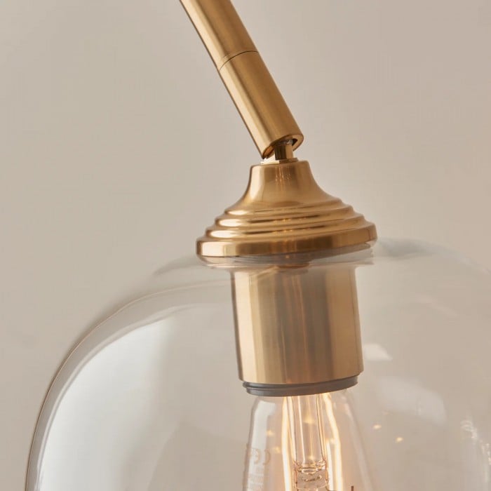 Lampadaire Brazara avec abat-jour en verre ajustable et pied en métal courbé pour espaces de vie HL2091