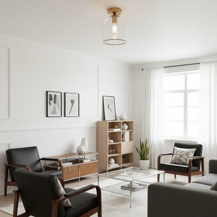 Brazara Dome Ceiling Light - Industrial Ribbed and Clear Glass for Living Room HL2119