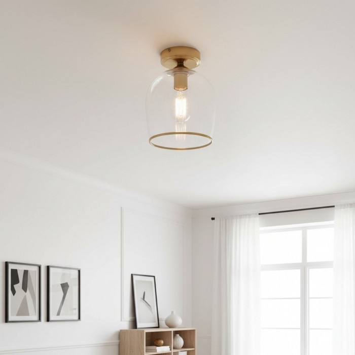 Brazara Dome Ceiling Light - Industrial Ribbed and Clear Glass for Living Room HL2119