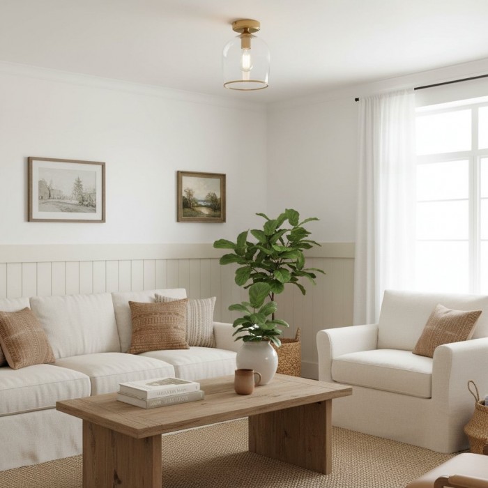 Brazara Dome Ceiling Light - Industrial Ribbed and Clear Glass for Living Room HL2119