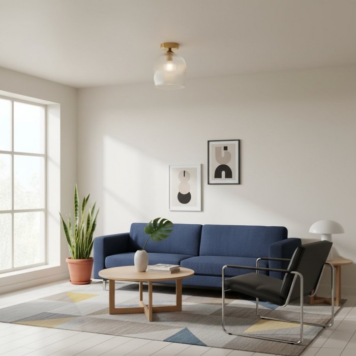 Brazara Dome Ceiling Light - Industrial Ribbed and Clear Glass for Living Room HL2119