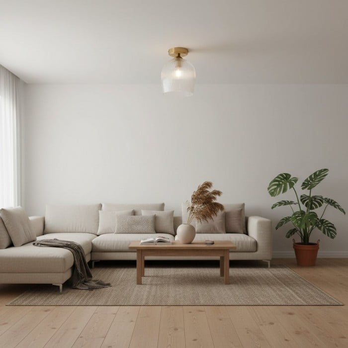 Brazara Dome Ceiling Light - Industrial Ribbed and Clear Glass for Living Room HL2119