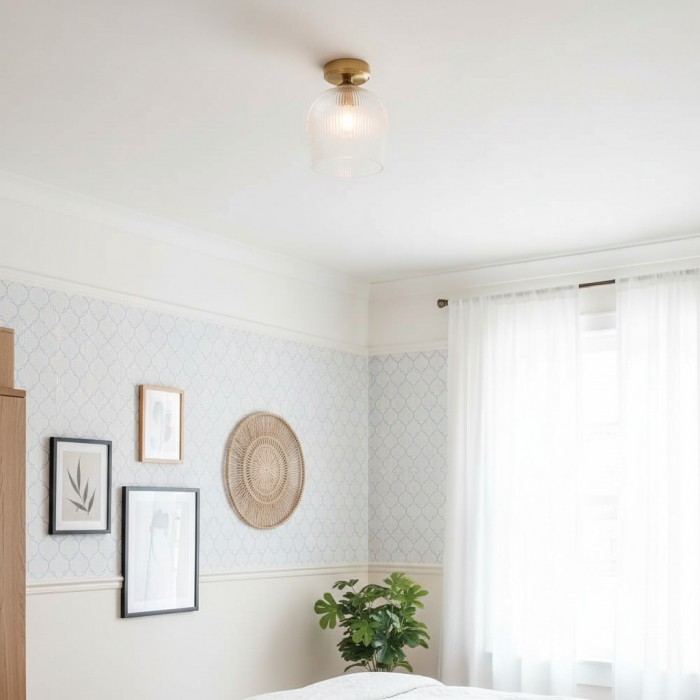 Brazara Dome Ceiling Light - Industrial Ribbed and Clear Glass for Living Room HL2119